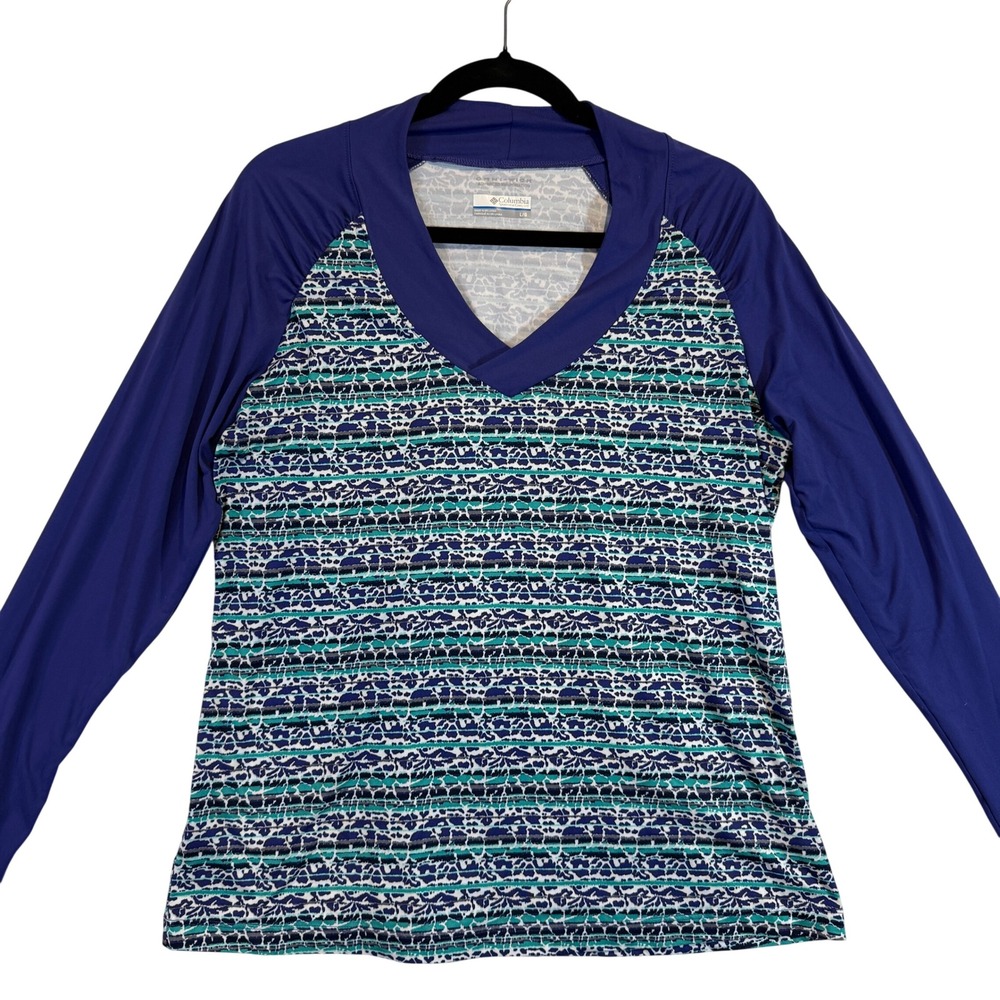 Columbia Omni Wick Long Sleeve V Neck Women's Top Size Large PFG quick dry SPF